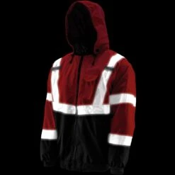 Hi-Viz Orange Bomber Jacket -Safety Gear World AVB hiviz bomber jacket front hood reflective