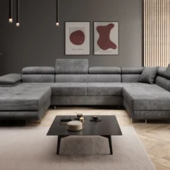 Designer Sofa Lago Mit Schlaf - Und Klappfunktion In Cord -Safety Gear World Baidani220221CataniaSofafrontPoso055lightgrey