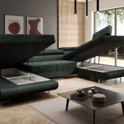 Designer Sofa Lago Mit Schlaf - Und Klappfunktion In Cord -Safety Gear World Baidani220221CataniaSofafunction2Poso014green