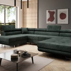 Designer Sofa Lago Mit Schlaf - Und Klappfunktion In Cord -Safety Gear World Baidani220221CataniaSofasidePoso014green
