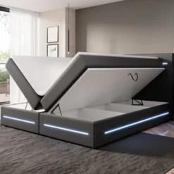 Boxspringbett Evelyn Mit Stauraum Und LED (Kunstleder) -Safety Gear World Baidani221114EvelynLaraboxspringbedLeathergreyfunction