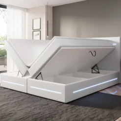 Boxspringbett Evelyn Mit Stauraum Und LED (Kunstleder) -Safety Gear World Baidani221114EvelynLaraboxspringbedLeatherwhitefunction