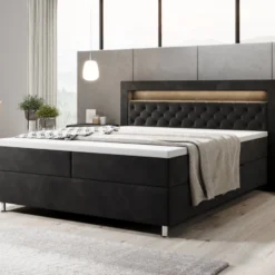 Boxspringbett Troja Mit RGB, USB Und Stauraum -Safety Gear World Baidani230209TeserobedVelvetblackside