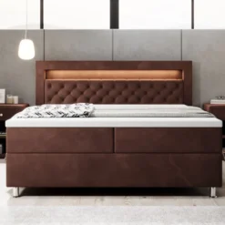 Boxspringbett Troja Mit RGB, USB Und Stauraum -Safety Gear World Baidani230209TeserobedVelvetbrownfront