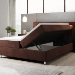 Boxspringbett Troja Mit RGB, USB Und Stauraum -Safety Gear World Baidani230209TeserobedVelvetbrownfunction1