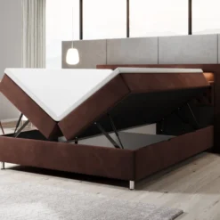 Boxspringbett Troja Mit RGB, USB Und Stauraum -Safety Gear World Baidani230209TeserobedVelvetbrownfunction2
