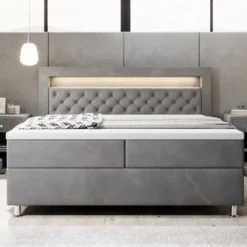 Boxspringbett Troja Mit RGB, USB Und Stauraum -Safety Gear World Baidani230209TeserobedVelvetgreyfront