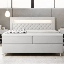 Boxspringbett Troja Mit RGB, USB Und Stauraum -Safety Gear World Baidani230209TeserobedVelvetwhitefront