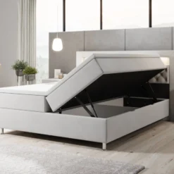 Boxspringbett Troja Mit RGB, USB Und Stauraum -Safety Gear World Baidani230209TeserobedVelvetwhitefunction1