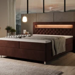 Boxspringbett Troja Mit RGB, USB Und Stauraum -Safety Gear World Baidani230209TeserobednightVelvetbrownnight