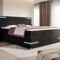 Boxspringbett Carlotta Mit LED, Stauraum Und USB (Samt) -Safety Gear World boxspringbett carlotta mit led stauraum und usb samt 118430