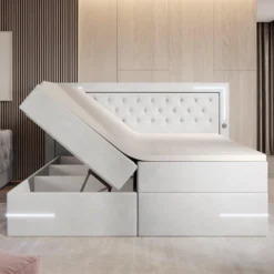 Boxspringbett Carlotta Mit LED, Stauraum Und USB (Samt) -Safety Gear World boxspringbett carlotta mit led stauraum und usb samt 167950