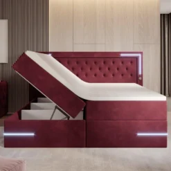 Boxspringbett Carlotta Mit LED, Stauraum Und USB (Samt) -Safety Gear World boxspringbett carlotta mit led stauraum und usb samt 406987