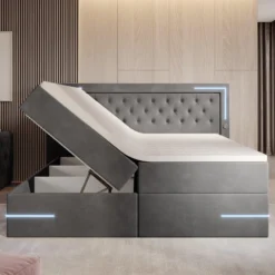 Boxspringbett Carlotta Mit LED, Stauraum Und USB (Samt) -Safety Gear World boxspringbett carlotta mit led stauraum und usb samt 438722