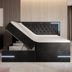 Boxspringbett Carlotta Mit LED, Stauraum Und USB (Samt) -Safety Gear World boxspringbett carlotta mit led stauraum und usb samt 450330