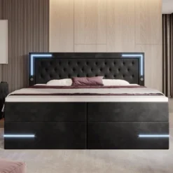 Boxspringbett Carlotta Mit LED, Stauraum Und USB (Samt) -Safety Gear World boxspringbett carlotta mit led stauraum und usb samt 698721