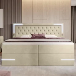 Boxspringbett Carlotta Mit LED, Stauraum Und USB (Samt) -Safety Gear World boxspringbett carlotta mit led stauraum und usb samt 791862