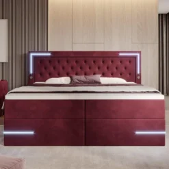 Boxspringbett Carlotta Mit LED, Stauraum Und USB (Samt) -Safety Gear World boxspringbett carlotta mit led stauraum und usb samt 801173
