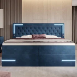 Boxspringbett Carlotta Mit LED, Stauraum Und USB (Samt) -Safety Gear World boxspringbett carlotta mit led stauraum und usb samt 941036