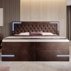 Boxspringbett Carlotta Mit LED, Stauraum Und USB (Samt) -Safety Gear World boxspringbett carlotta mit led stauraum und usb samt 955376