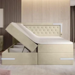 Boxspringbett Carlotta Mit LED, Stauraum Und USB (Samt) -Safety Gear World boxspringbett carlotta mit led stauraum und usb samt 974566