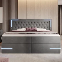 Boxspringbett Carlotta Mit LED, Stauraum Und USB (Samt) -Safety Gear World boxspringbett carlotta mit led stauraum und usb samt 986731