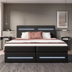 Boxspringbett Evelyn Mit Stauraum Und LED (Kunstleder) -Safety Gear World boxspringbett evelyn mit stauraum und led kunstleder 686354