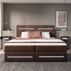 Boxspringbett Lara Mit Stauraum Und LED (Samt) -Safety Gear World boxspringbett lara mit stauraum und led samt 341673
