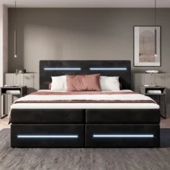 Boxspringbett Lara Mit Stauraum Und LED (Samt) -Safety Gear World boxspringbett lara mit stauraum und led samt 704568
