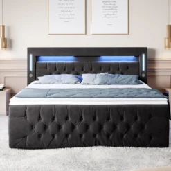 Boxspringbett Moonlight Mit LED, USB Und Stauraum -Safety Gear World boxspringbett moonlight mit led usb und stauraum 315429