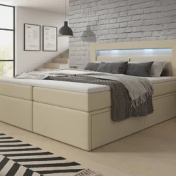 Boxspringbett Rinori Mit LED, USB Und Stauraum -Safety Gear World boxspringbett rinori mit led usb und stauraum 707866