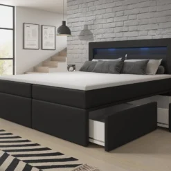 Boxspringbett Rinori Mit LED, USB Und Stauraum -Safety Gear World boxspringbett rinori mit led usb und stauraum 776529