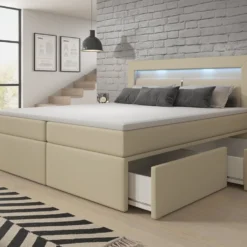 Boxspringbett Rinori Mit LED, USB Und Stauraum -Safety Gear World boxspringbett rinori mit led usb und stauraum 861499