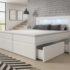 Boxspringbett Rinori Mit LED, USB Und Stauraum -Safety Gear World boxspringbett rinori mit led usb und stauraum 973484