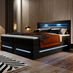 Boxspringbett Sevilla Mit LED Und Stauraum -Safety Gear World boxspringbett sevilla mit led und stauraum 399332