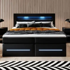 Boxspringbett Sevilla Mit LED Und Stauraum -Safety Gear World boxspringbett sevilla mit led und stauraum 794039