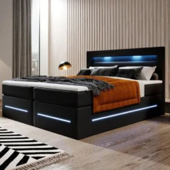 Boxspringbett Sevilla Mit LED Und Stauraum -Safety Gear World boxspringbett sevilla mit led und stauraum 869416