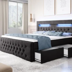 Boxspringbett Sunshine Mit Indirekter Beleuchtung, USB Und Stauraum -Safety Gear World boxspringbett sunshine mit indirekter beleuchtung usb und stauraum 481449