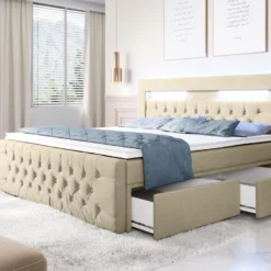 Boxspringbett Sunshine Mit Indirekter Beleuchtung, USB Und Stauraum -Safety Gear World boxspringbett sunshine mit indirekter beleuchtung usb und stauraum 791696