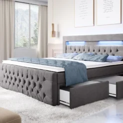 Boxspringbett Sunshine Mit Indirekter Beleuchtung, USB Und Stauraum -Safety Gear World boxspringbett sunshine mit indirekter beleuchtung usb und stauraum 916961