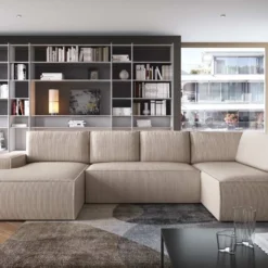 Designer Sofa Rondo Beige Cord Mit Schlaffunktion