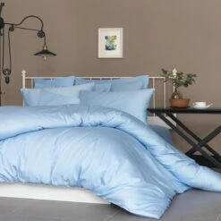Premium Satin Bettwäsche Set Hellblau